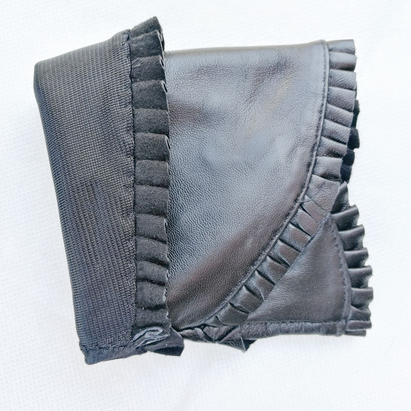women's leather ruffled half finger gloves, view 6 - MRSLM