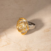 Stainless steel 18K gold plated geometric flower ring, view 6 - MRSLM