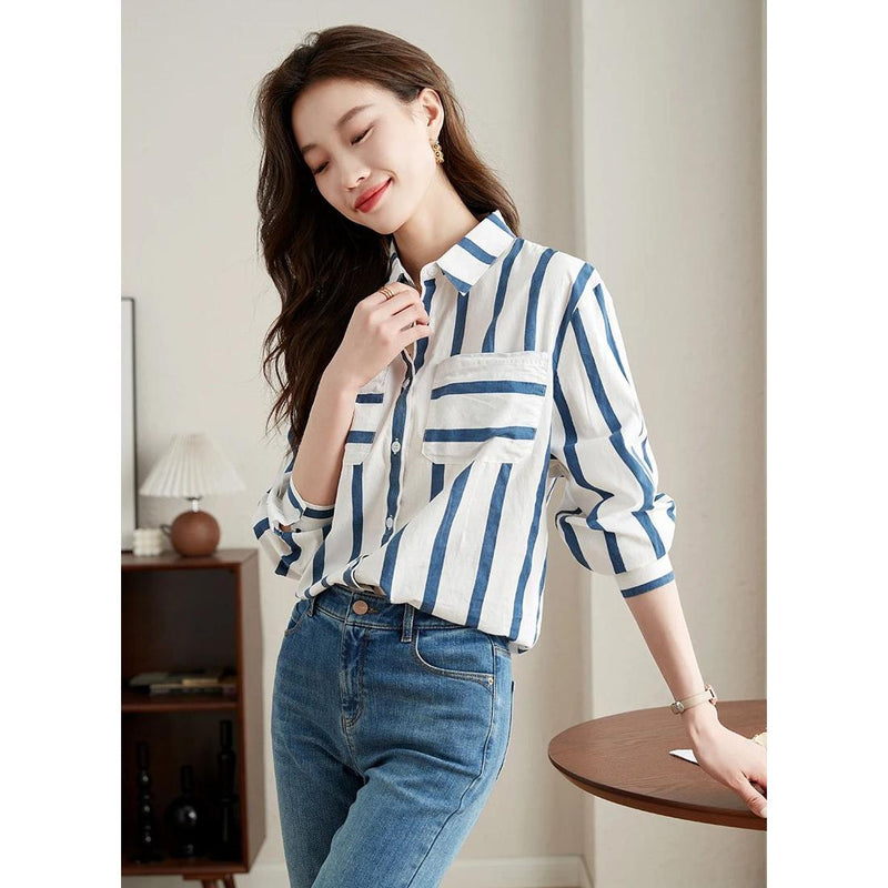 striped chiffon blouse, view 5 - MRSLM