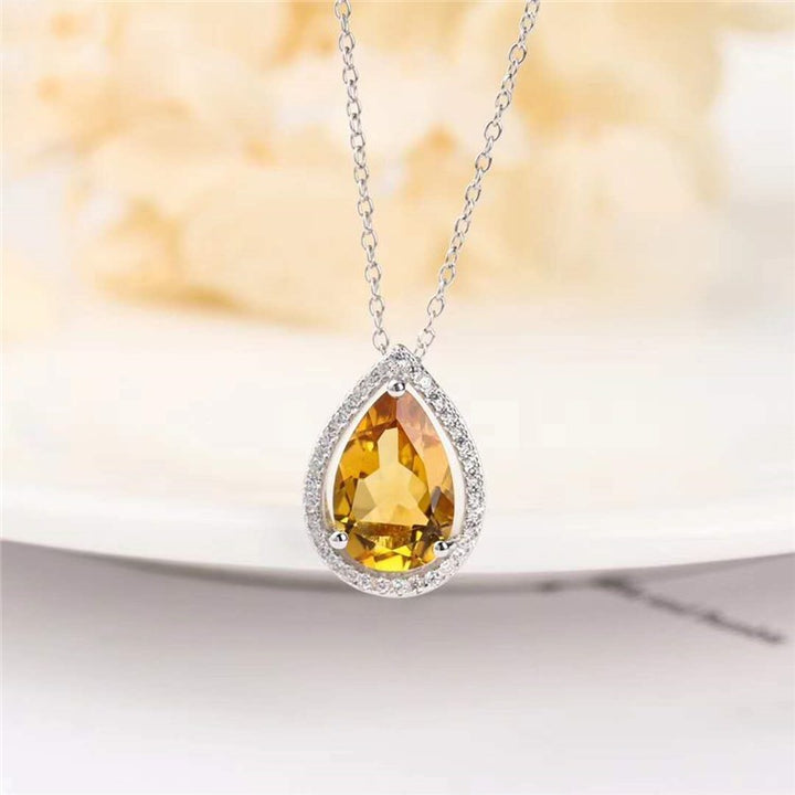 S925 Natural Yellow Crystal Pendant Necklace