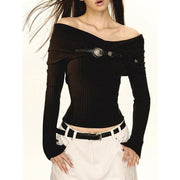 off-shoulder slim fit sweater, view 7 - MRSLM