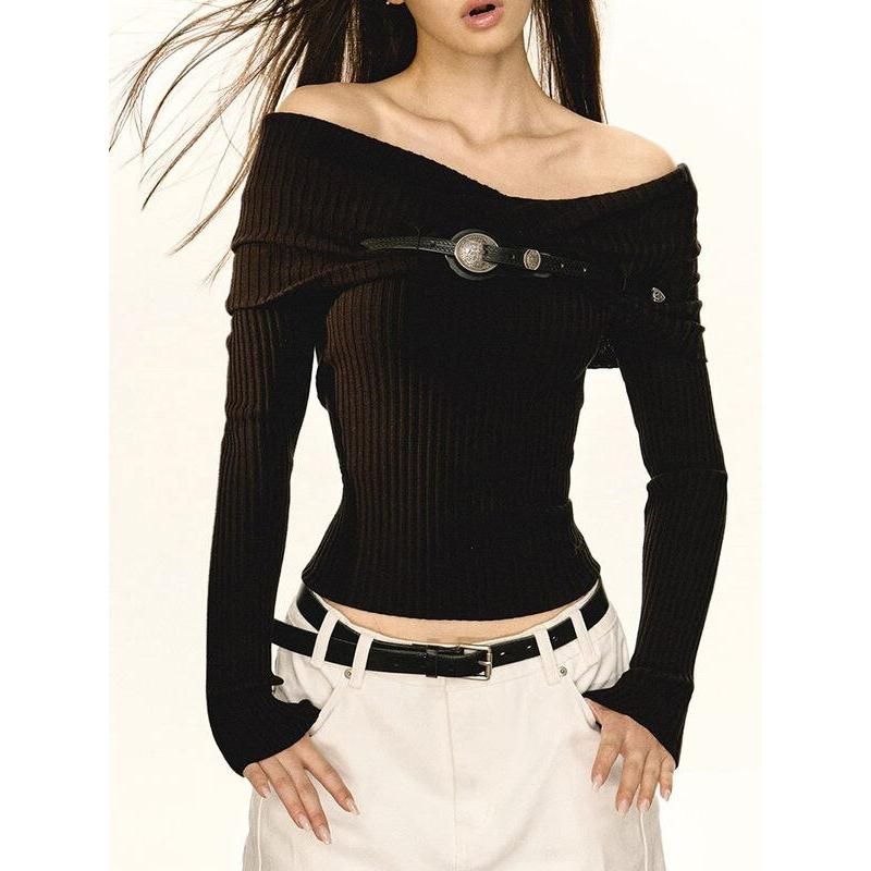 off-shoulder slim fit sweater, view 7 - MRSLM