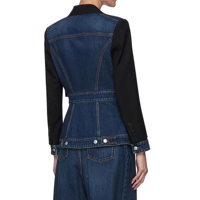 patchwork denim blazer for women, view 3 - MRSLM