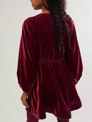 retro velvet v-neck mini dress, view 5 - MRSLM