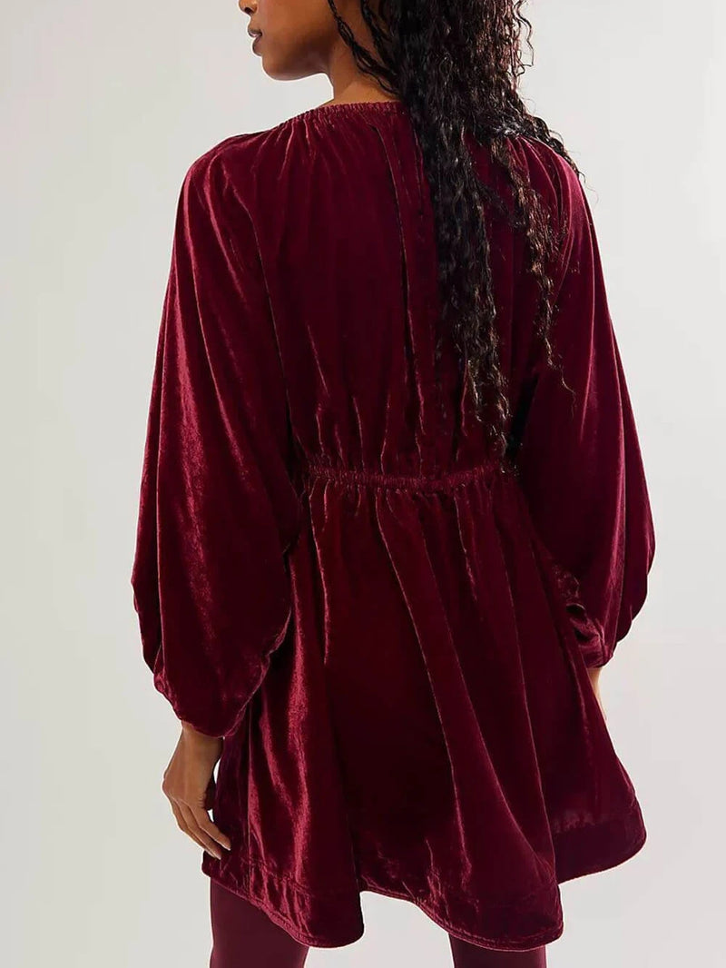 retro velvet v-neck mini dress, view 5 - MRSLM