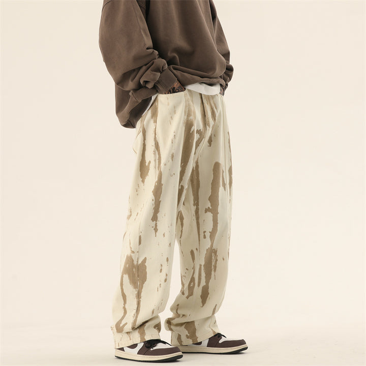 Autumn Draping Effect Tie-dyed Design Jeans For Men