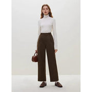 women's high-waisted wool straight pants, view 3 - MRSLM