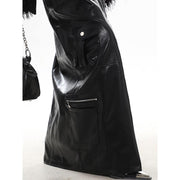 pu leather a-line skirt for women, view 4 - MRSLM