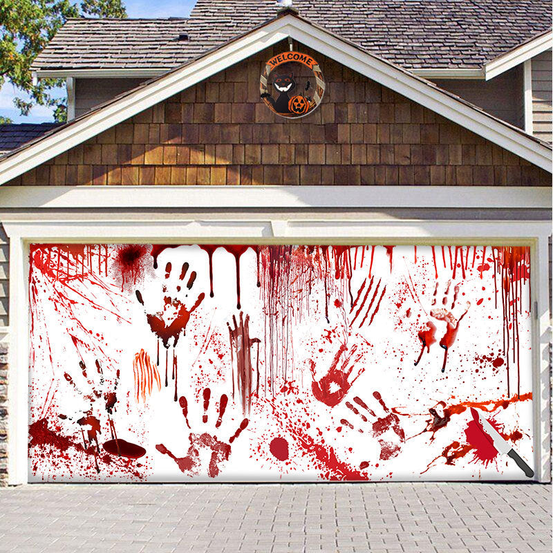 Halloween garage door backdrop hanging cloth, view 5 - MRSLM