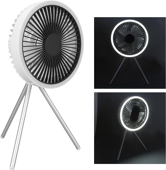 Rechargeable 10,000mAh Camping Fan with LED Lighting and Power Bank