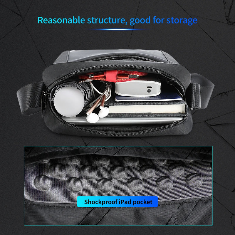 Waterproof Men’s Crossbody Bag with Shockproof Tablet Pocket for 9.7" Tablet
