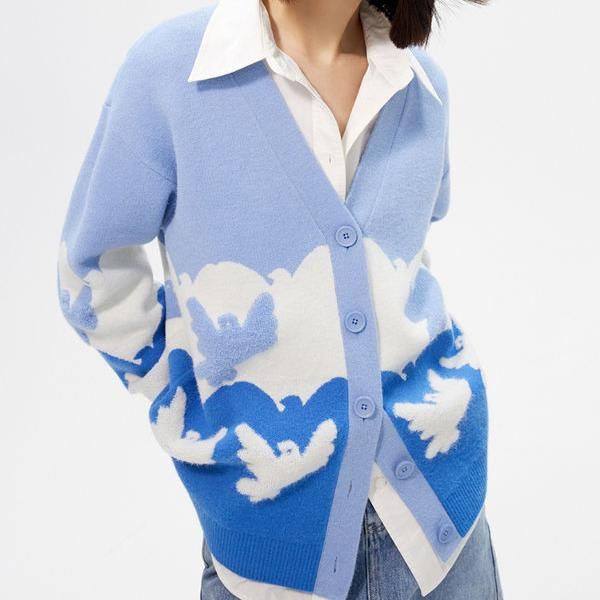 Blue V-neck knit cardigan - MRSLM