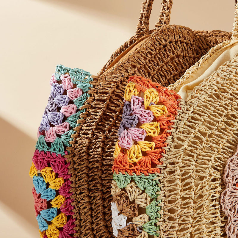 colorful woven beach shoulder bag, view 6 - MRSLM