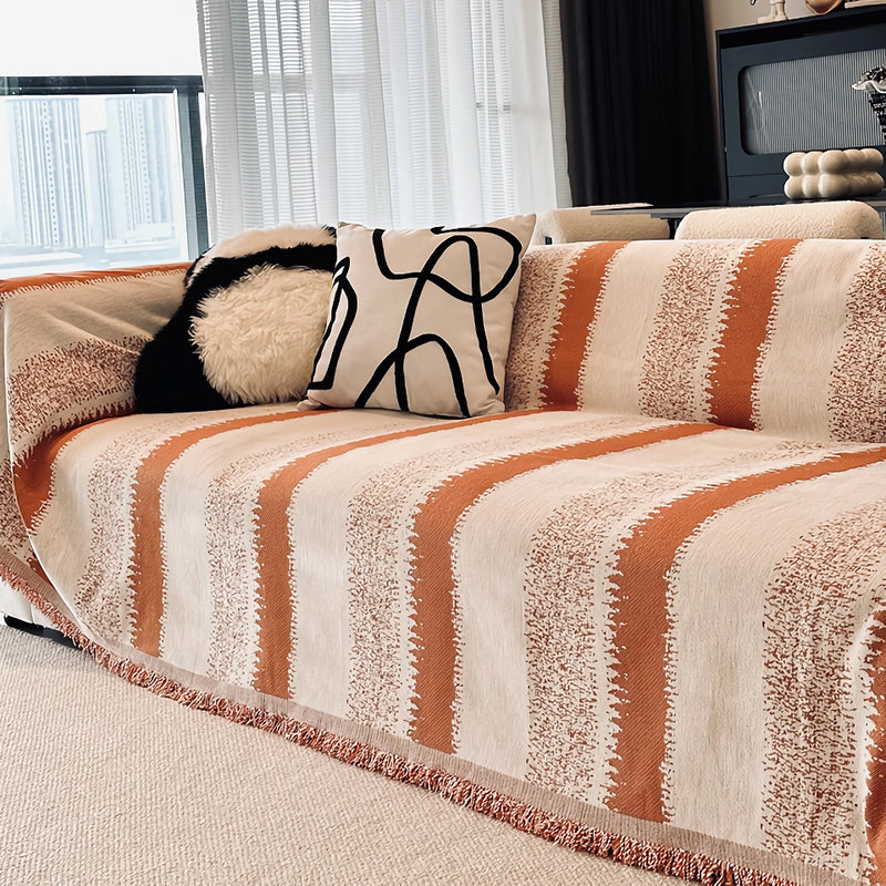 Striped chenille sofa cover throw, view 8 - MRSLM