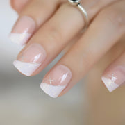 iridescent white glitter french nails - MRSLM