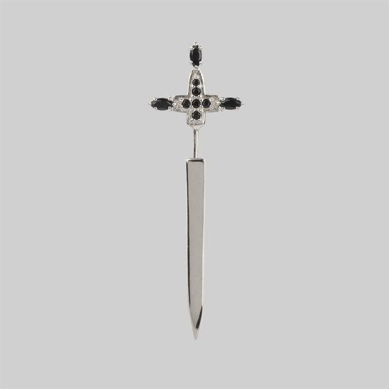 s925 silver cross sword drop earrings, view 2 - MRSLM