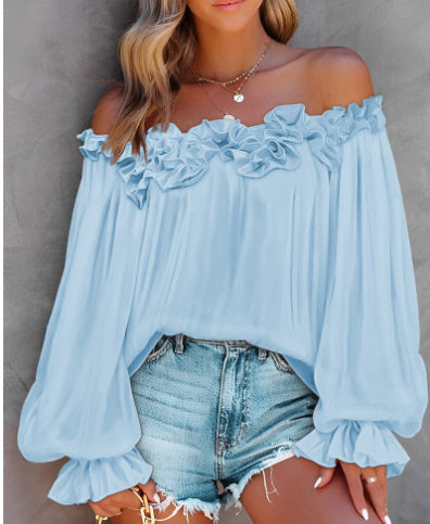 Ruffled off-shoulder long sleeve top, view 12 - MRSLM