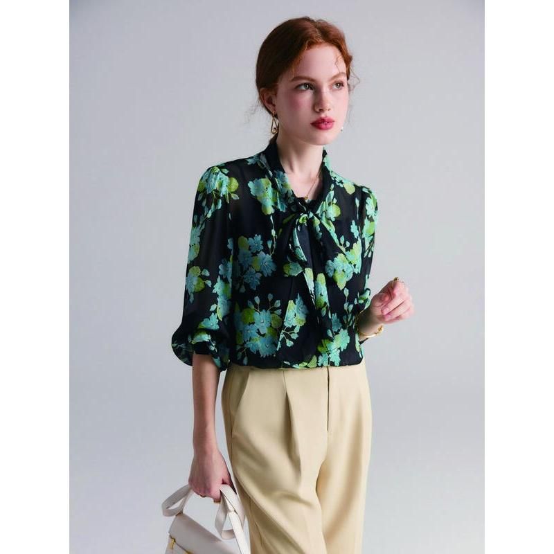 floral silk blend blouse, view 4 - MRSLM