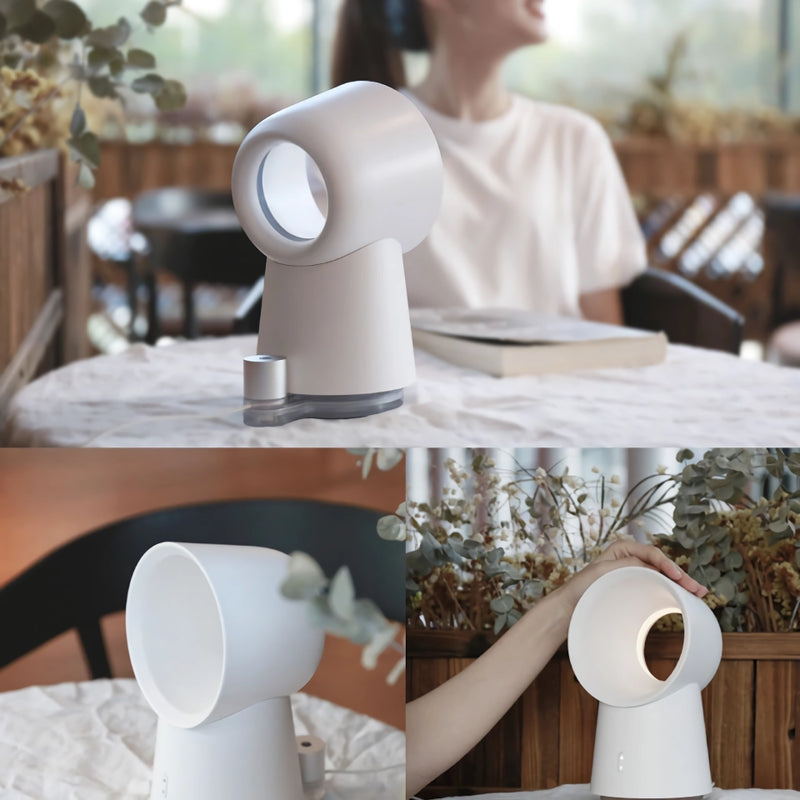 Bladeless USB humidifier fan with LED night light, view 5 - MRSLM