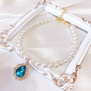 pearl pet collar with rhinestone charm, view 2 - MRSLM