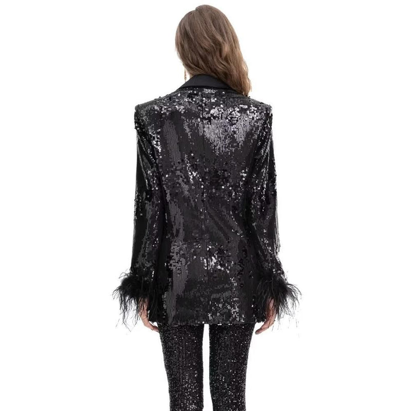 feather sequin double-breasted blazer, view 6 - MRSLM