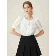 white square collar puff sleeve shirt, view 6 - MRSLM