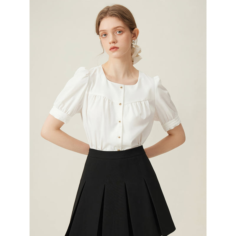 white square collar puff sleeve shirt, view 6 - MRSLM