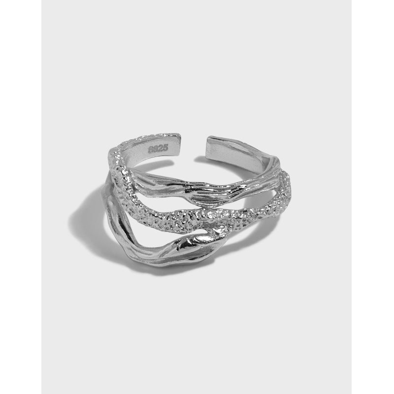 snake texture irregular silver ring, view 3 - MRSLM
