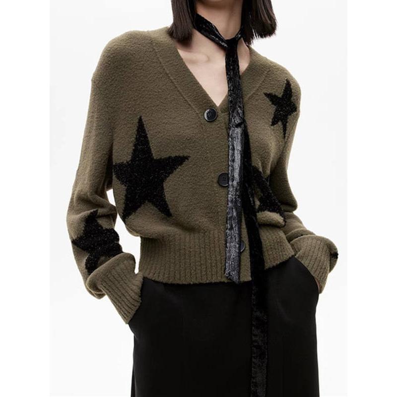 women stars pattern V-neck cardigan, view 4 - MRSLM