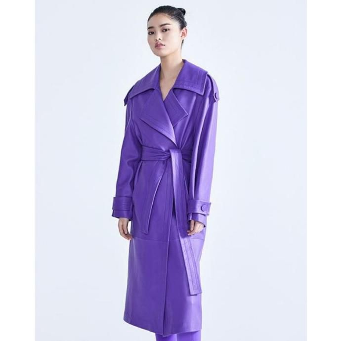 purple faux leather trench coat, view 4 - MRSLM