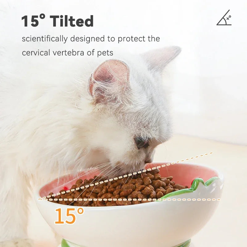 tilted raised ceramic cat bowl, view 7 - MRSLM