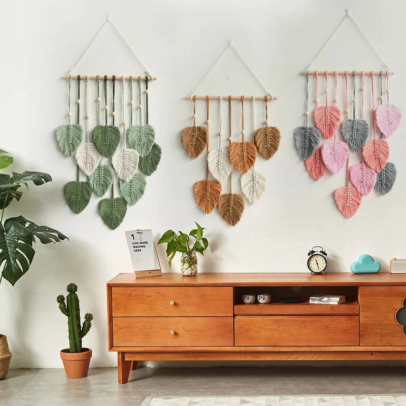 handwoven cotton rope leaf wall tapestry, view 5 - MRSLM