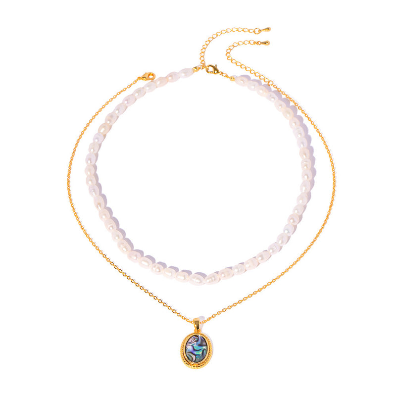 double-layer glass pendant necklace, view 4 - MRSLM