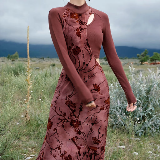 elegant autumn tie-dye knitted dress - MRSLM