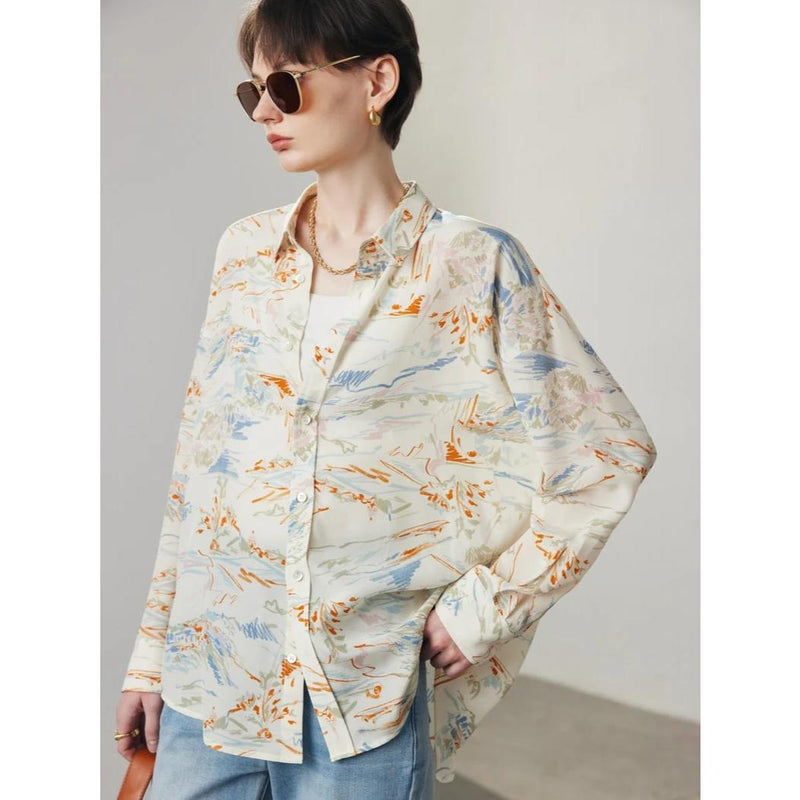 chic summer silk blouse, view 4 - MRSLM