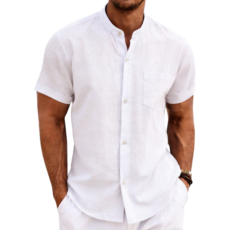 men's linen short sleeve shirt, view 10 - MRSLM