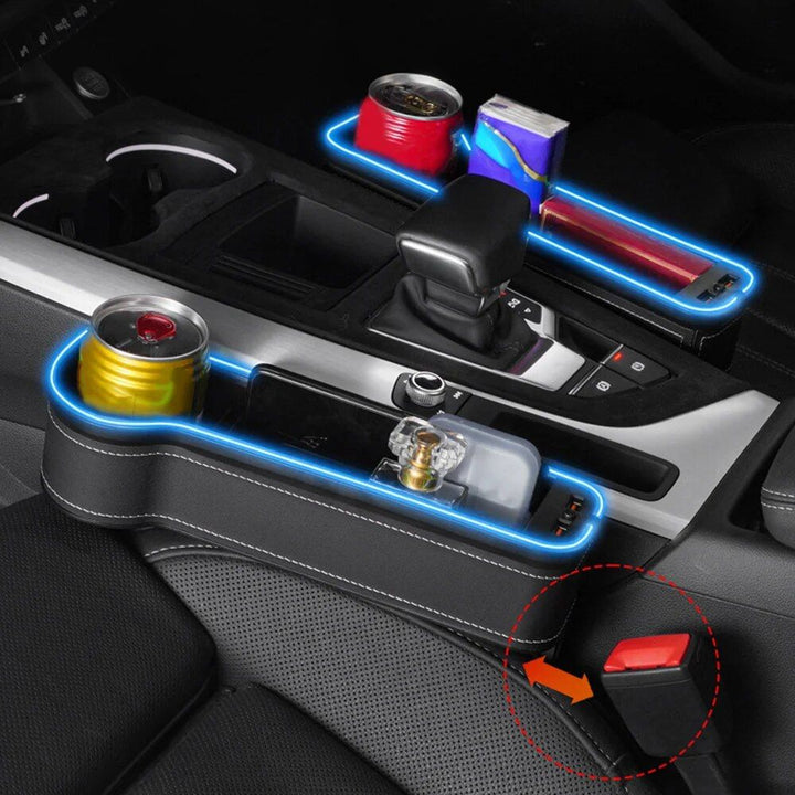 LED Illuminated Car Seat Gap Organizer with Dual USB Charger