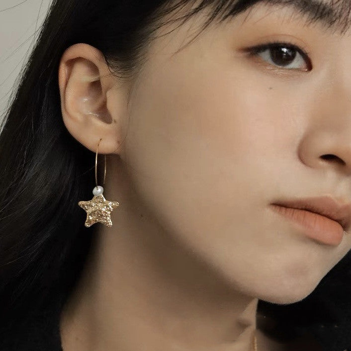 Fantastic Niche Five-pointed Star Pearl Earrings For Women