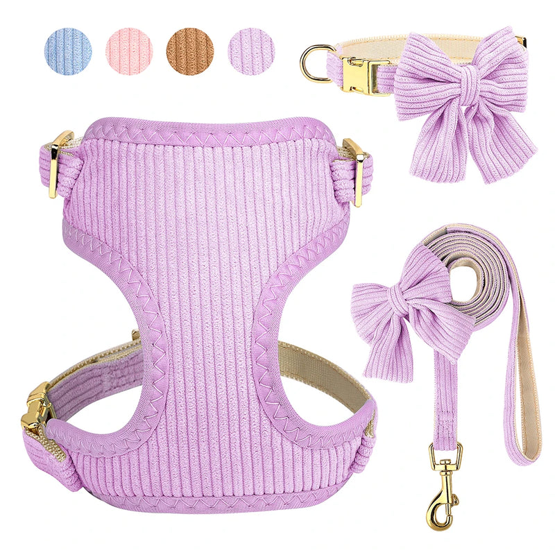 Adjustable bowknot dog collar, harness and leash set, view 10 - MRSLM