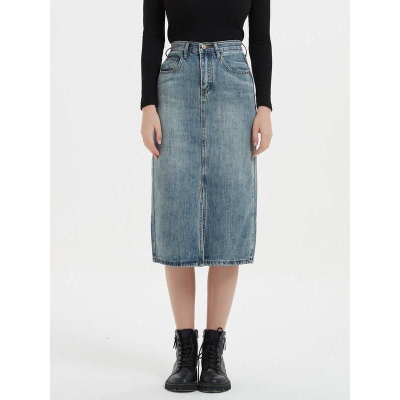 high waist denim skirt, view 2 - MRSLM