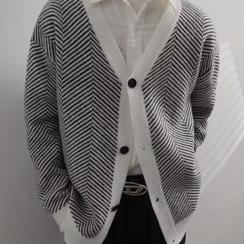vintage knitted striped cardigan, view 3 - MRSLM