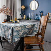 blue jacquard floral tablecloth, view 5 - MRSLM