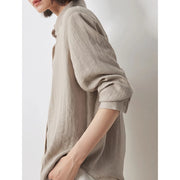 long sleeve linen blouse with embroidery, view 6 - MRSLM