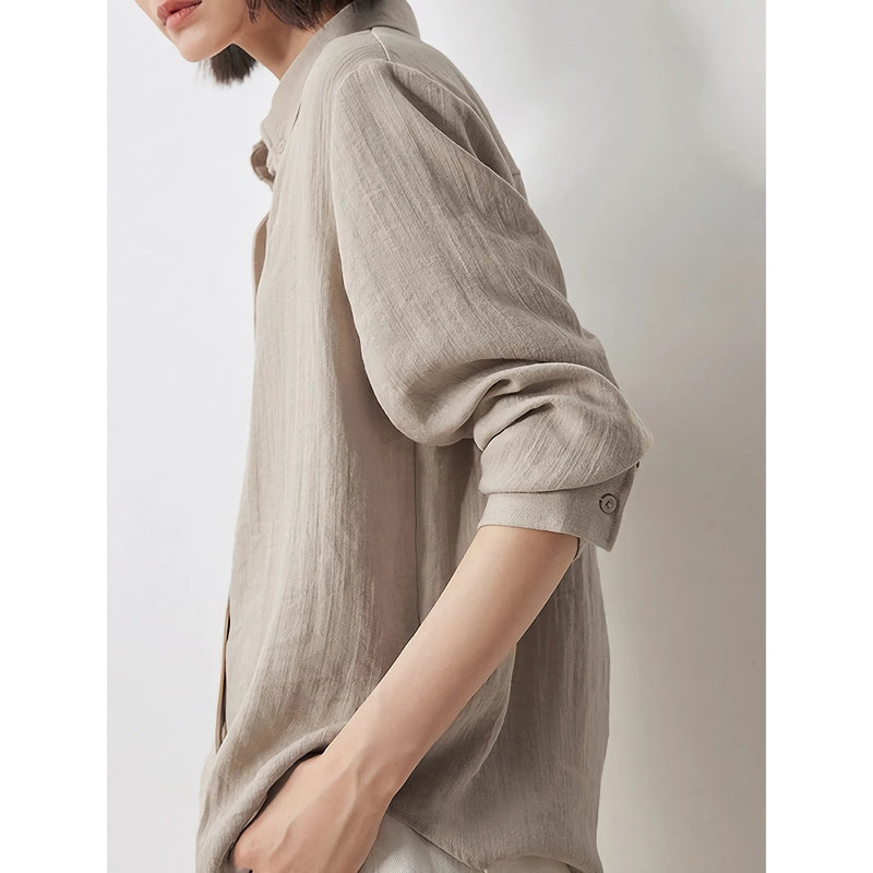 long sleeve linen blouse with embroidery, view 6 - MRSLM