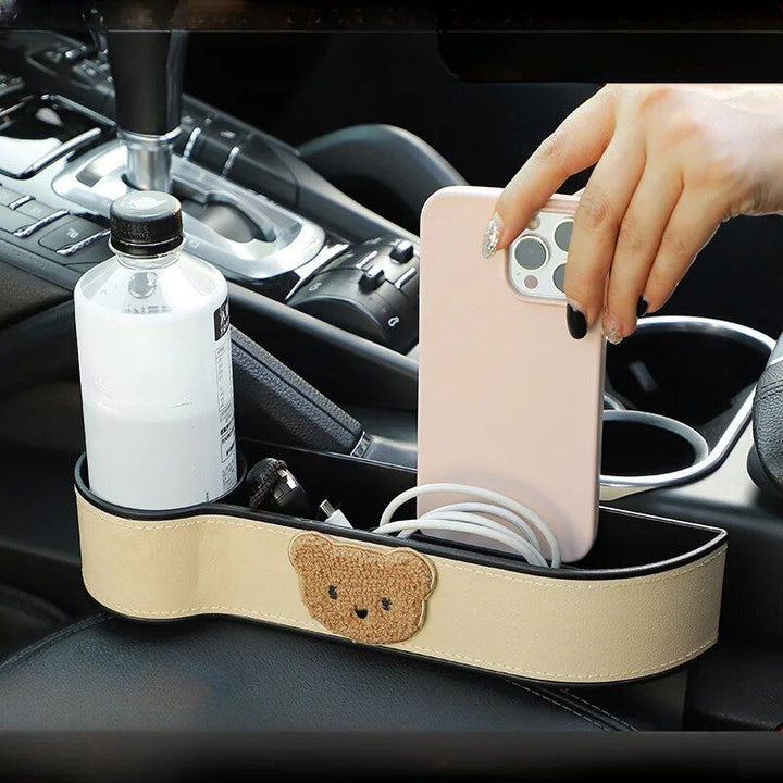 Cute Cartoon Bear Car Seat Gap Organizer with Tissue Holder