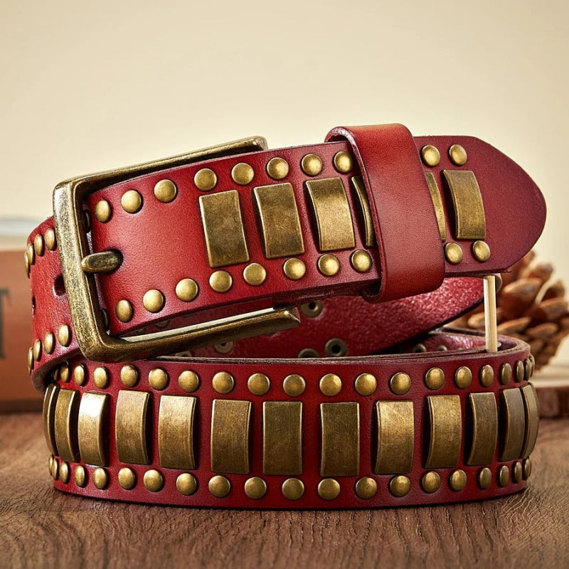 Punk rivet studded leather belt, view 2 - MRSLM