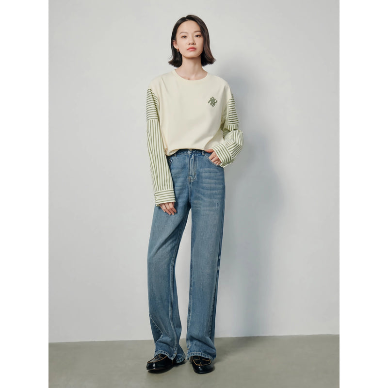 contrast color patchwork pullover, view 4 - MRSLM