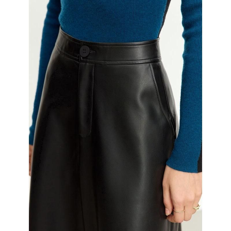 PU leather A-line midi skirt, view 9 - MRSLM