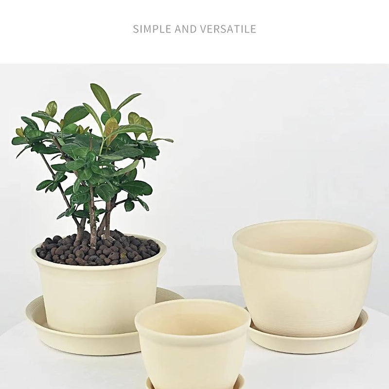 Round indoor plant pot with tray, view 10 - MRSLM