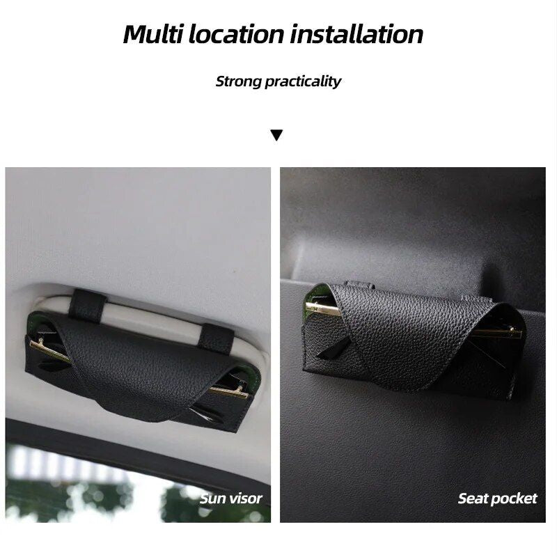 leather car sun visor glasses holder, view 9 - MRSLM